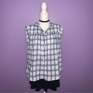 Boutique White and Blue Plaid Top